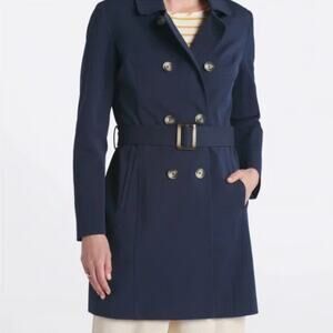 41 Hawthorn Crue Double Breasted Belted Trench PeaCoat Jacket Navy Blue Large